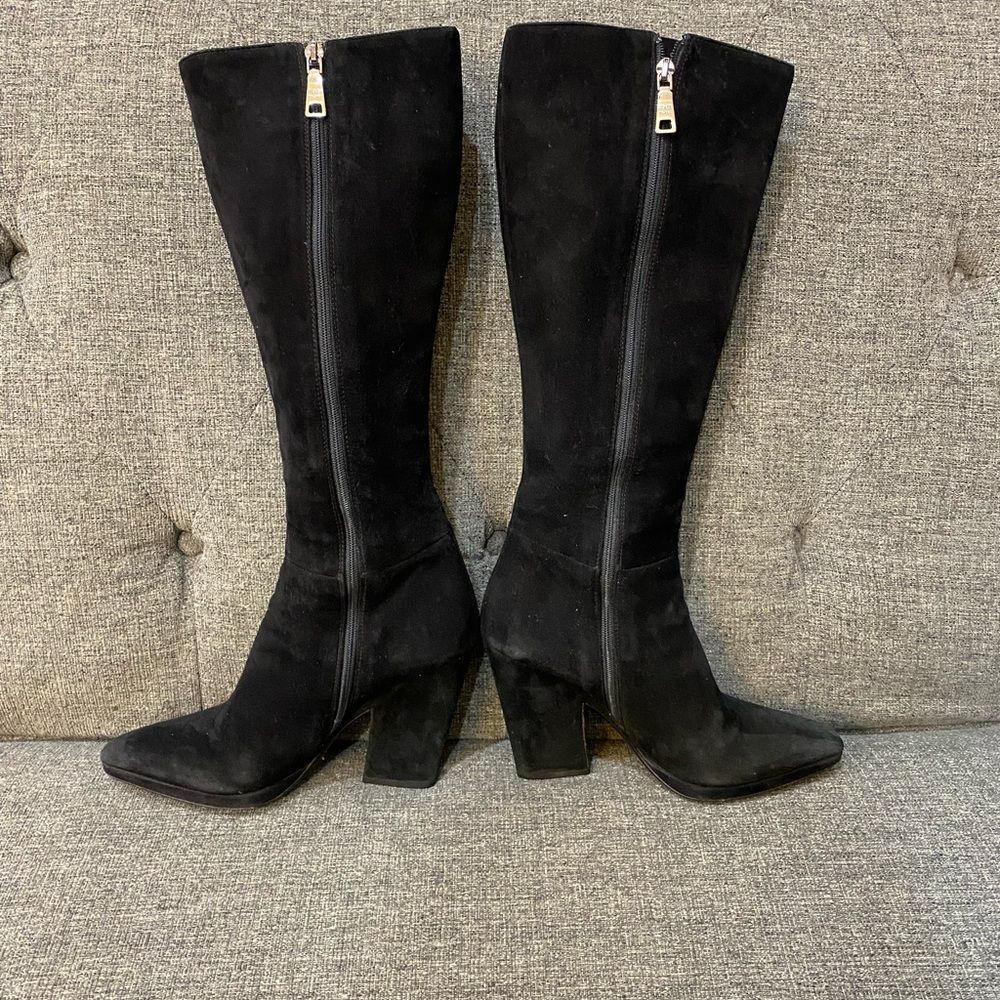 Prada Black Suede Heeled Boots Women Size 37 - Picture 7 of 13